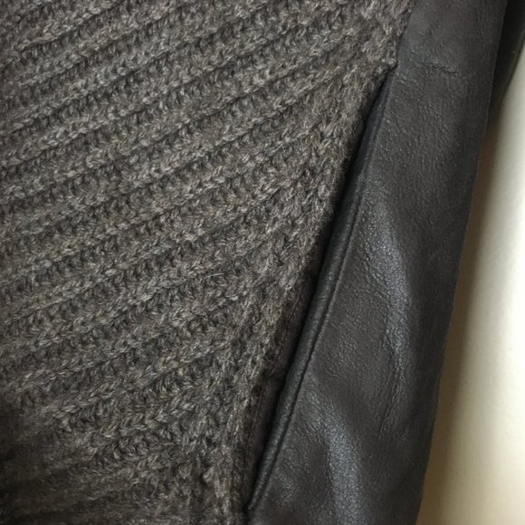 Vince Leather Wool Yak Ribbed Knit Open Jacket Size Small Old Money Quiet Luxury - Picture 7 of 9